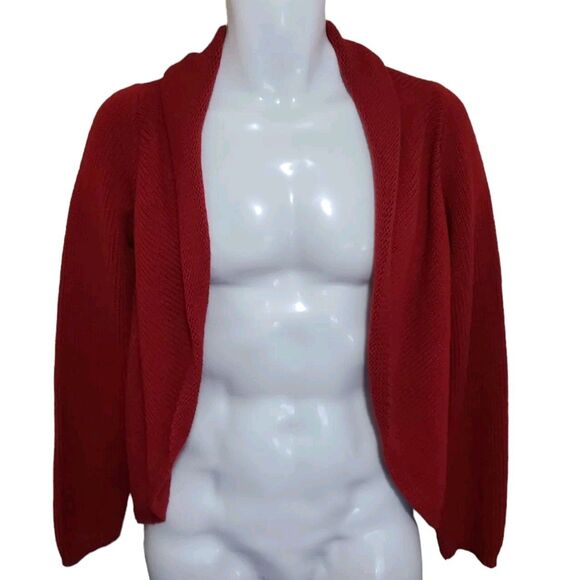 JJill Open Front Cardigan Sweater Women's XS Red Wool Blend Waterfall - Picture 2 of 10